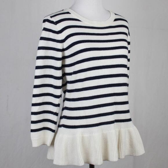 Outback Red White Navy Stripe Back Bow Peplum Sweater 3/4 Sleeve Medium - Picture 1 of 5